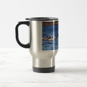 Caneca Térmica Cardume de Golfinho-comum Saltando na Oceano Onda