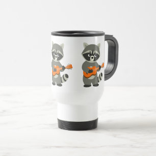 Caneca Térmica Caricatura Bonita, Raccoon, Tocando Viagem ao trab