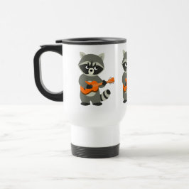 Caneca Térmica Caricatura Bonita, Raccoon, Tocando Viagem ao trab