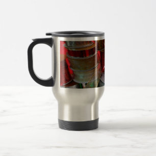 Caneca Térmica Carretéis de Fita de Natal Vermelha e Dourada