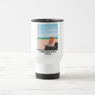 Caneca Térmica cartaz de viagem da praia de Llanbedrog no País de