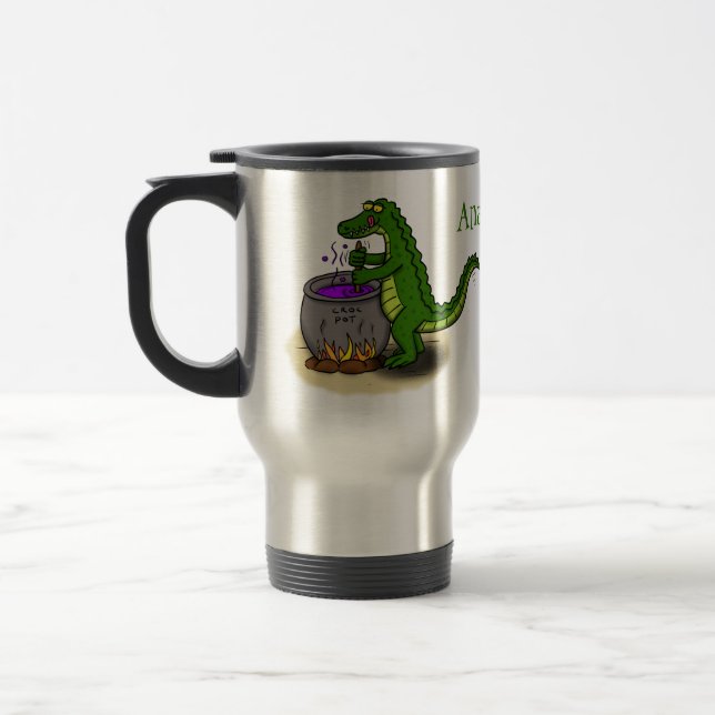 Caneca Térmica Cartografia engraçada do cozinhar de jacaré verde (Esquerda)