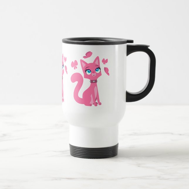 Caneca Térmica Cartografia rosa-branca Gato e Borboletas Viagem a (Direita)