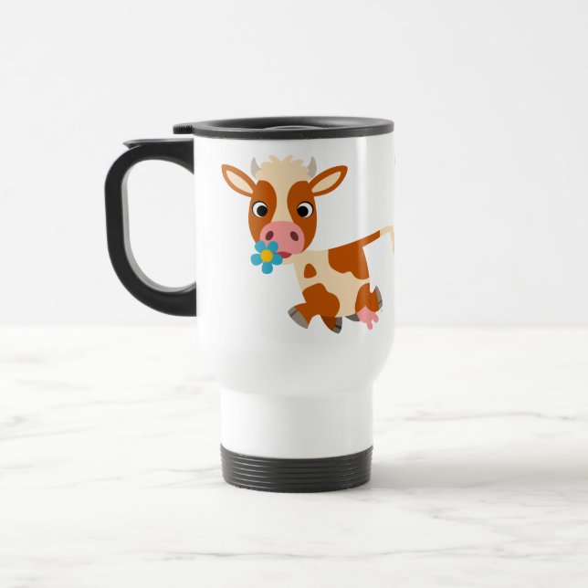 Caneca Térmica Cartoon Bonito - Viagem ao trabalho de Vaca (Esquerda)