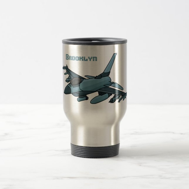 Caneca Térmica Cartoon de avião de combate militar (Centro)