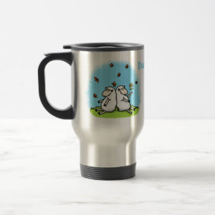 Caneca Térmica Cartoon de carneiros e borboletas bonitos