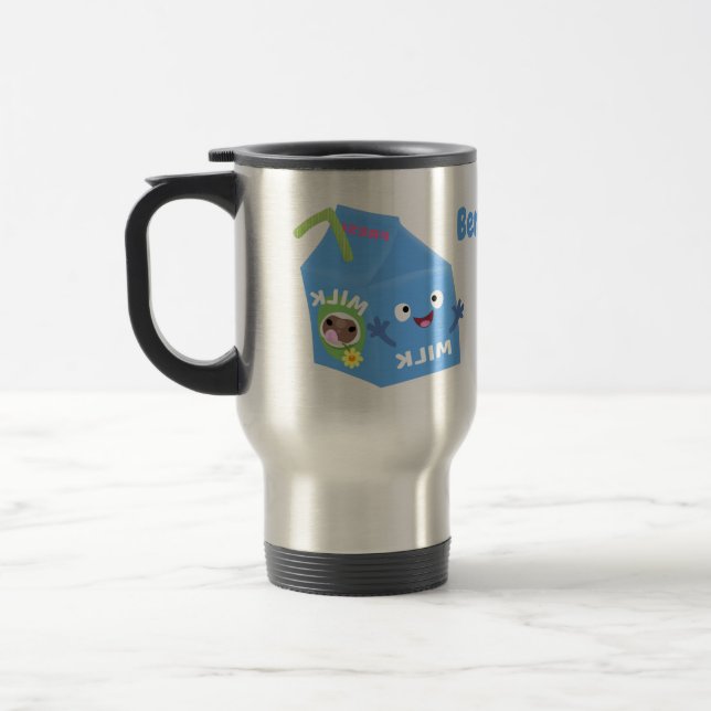 Caneca Térmica Cartoon de cartonagem de leite feliz e bonito (Esquerda)