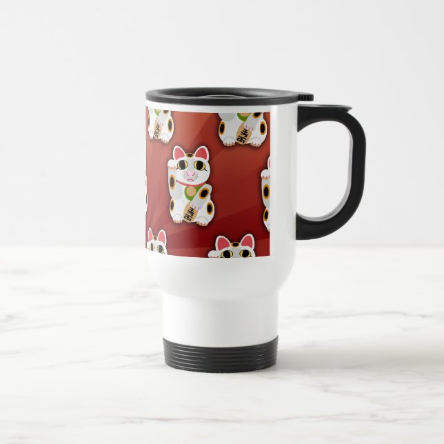 Caneca Térmica Cartoon de Gato Sortudo Fortune Pet Divertido Padr (Direita)