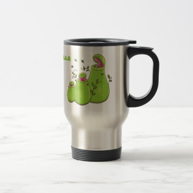 Caneca Térmica Cartoon de plantas carnívoras verdes e engraçadas (Direita)