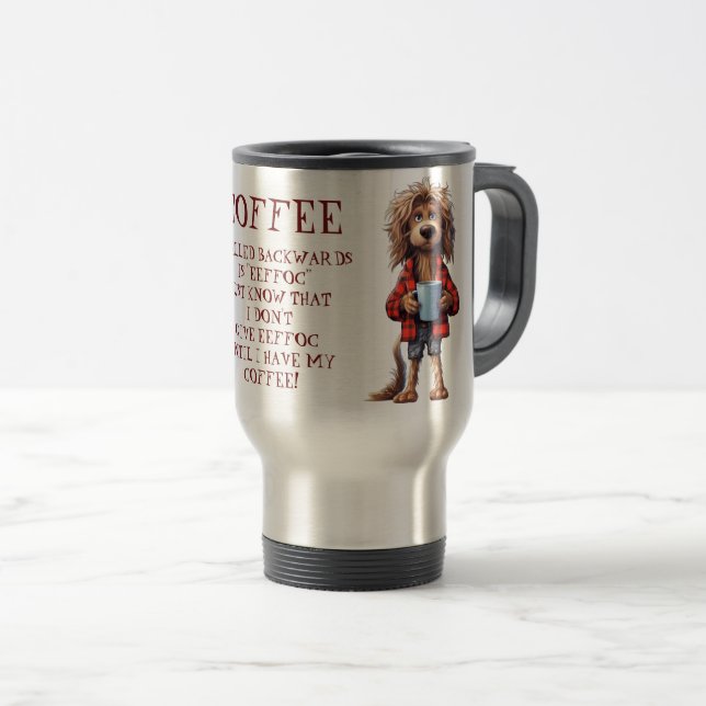 Caneca Térmica Cartoon Engraçado Café Espelhado Para Trás (Frente Esquerda)