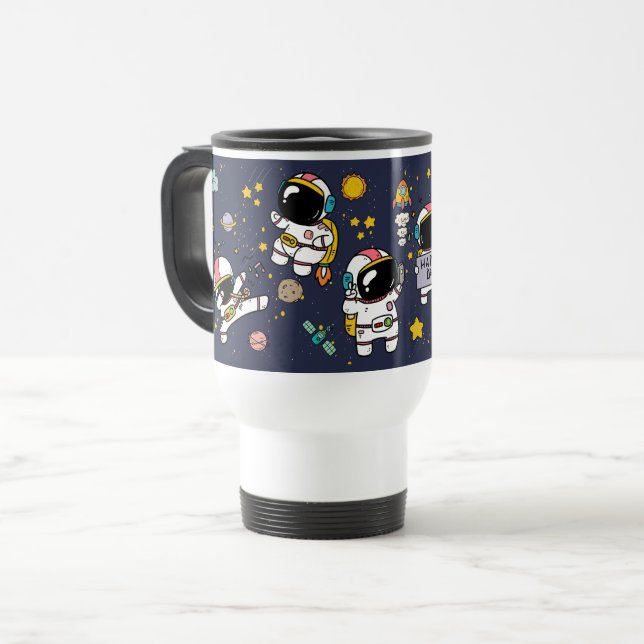 Caneca Térmica Cartoon espacial astronauta (Frente Esquerda)