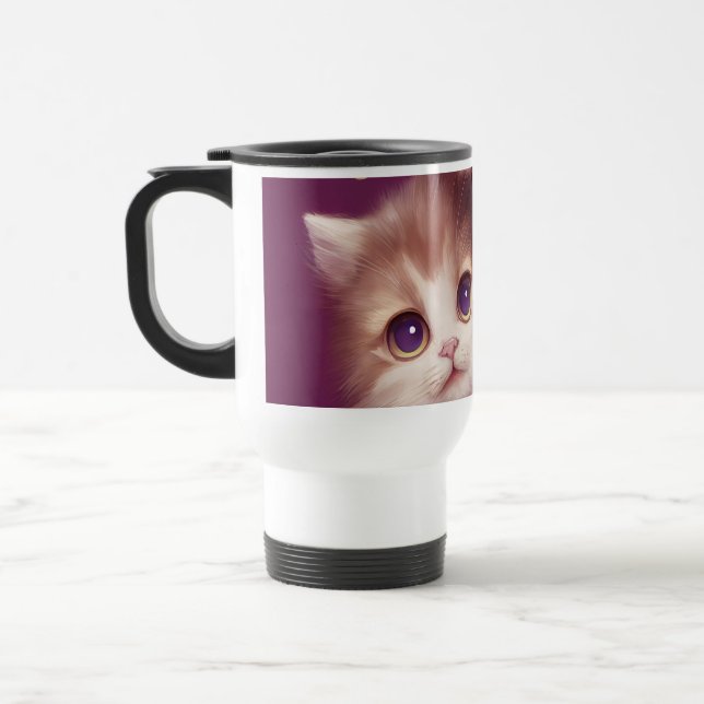 Caneca Térmica Cartoon fluffy baby kitten with big eyes (Esquerda)