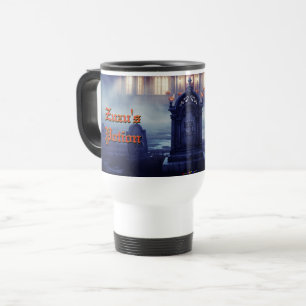 Caneca Térmica Casa de Halloween com Frankie, Azul Escuro