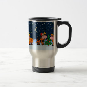 Caneca Térmica Casal doce da vaca do Feliz Natal pela árvore de