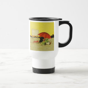 Caneca Térmica Casal Romântico Vintage Beijando sob Guarda-Chuva
