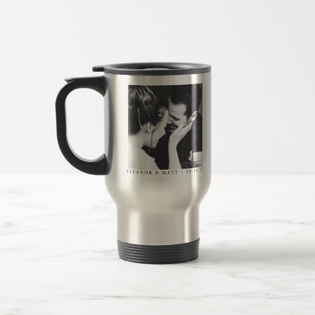 Caneca Térmica Casamento de Fotografias de Casal Branco Minimalis (Esquerda)