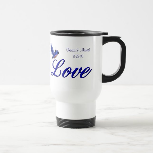 Caneca Térmica Casamento Personalizado de Love Bluebird (Direita)