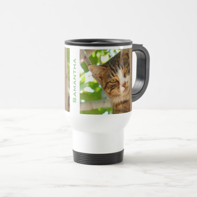 Caneca Térmica Cat Subindo uma Árvore Personalizada (Frente Esquerda)