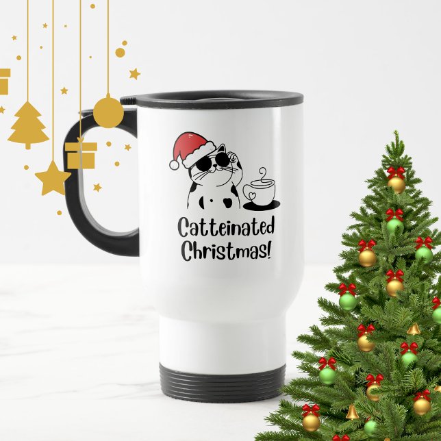 Caneca Térmica Catteinated Christmas Coffee and Cat Lover Holiday (Criador carregado)