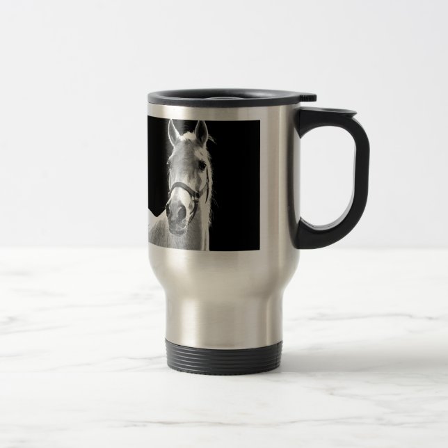 Caneca Térmica Cavalo Branco Negro Fechado na Noite (Direita)