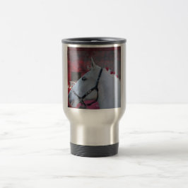 Caneca Térmica cavalo branco puro com ponte preta e flores vermel