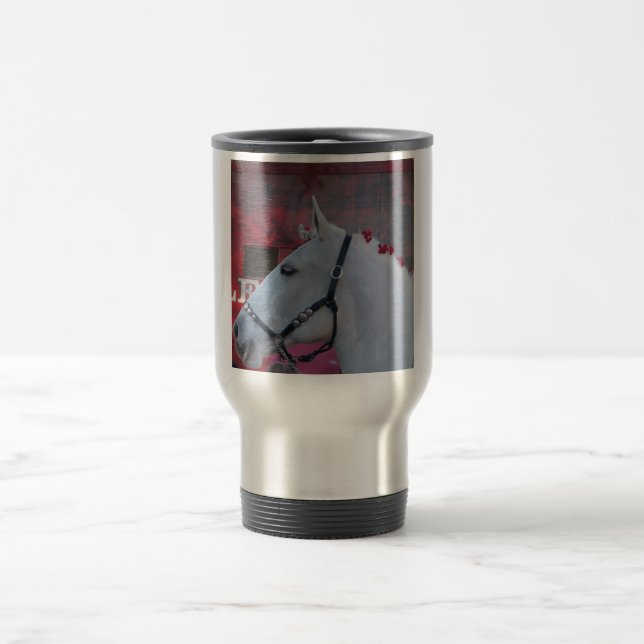 Caneca Térmica cavalo branco puro com ponte preta e flores vermel (Centro)