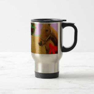 Caneca Térmica Cavalo de Natal com céu rosa retrô