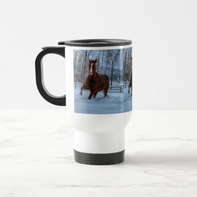 Caneca Térmica Cavalo de Sorrel Espiritado na Neve para amantes d (Esquerda)