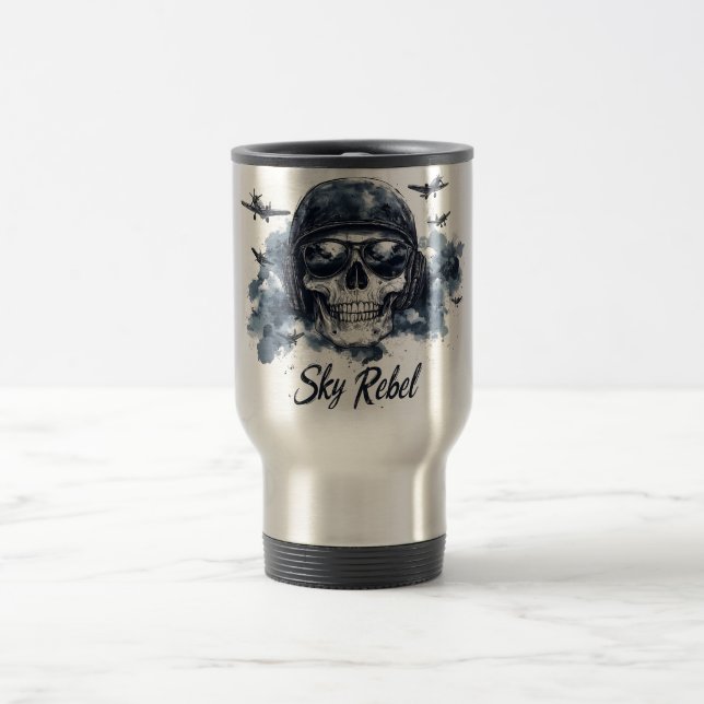 Caneca Térmica Caveira do Céu Rebelde com Capacete Piloto e Óculo (Centro)