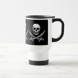 Caneca Térmica Caveira e Ossos Cruzados de Pirata Vidrado e Espad