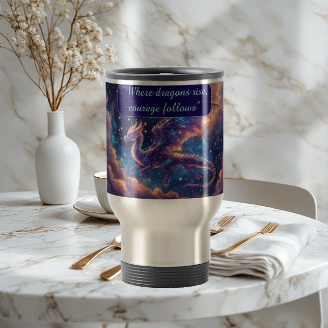Caneca Térmica Celestial Starborne Dragon Cosmic Wings Ethereal  (Vintage Beige Botanical Herbs Leaves Wildflowers Thermal Tumbler)