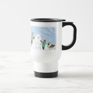 Caneca Térmica Cena de Férias de Inverno do Cão de Neve Keeshond