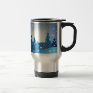 Caneca Térmica Cena de inverno de Natal azul