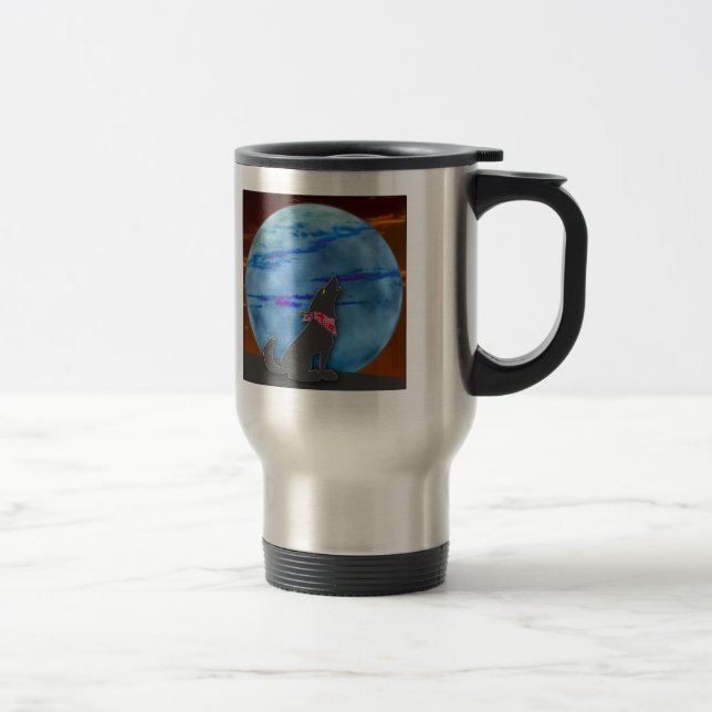 Caneca Térmica Chacal que urra na lua azul (Direita)