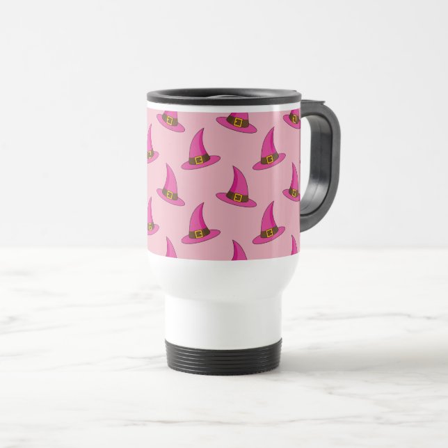 Caneca Térmica Chapéu de Bruxa Rosa (Frente Esquerda)