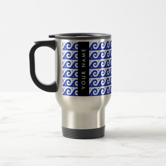 Caneca Térmica Chave Grega Meander, Chave Wave, Azul, Seu Nome (Esquerda)