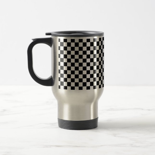 Caneca Térmica Checkerboard preto e branco clássico por STaylor (Esquerda)