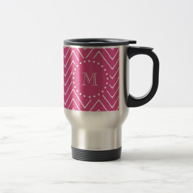 Caneca Térmica Chevron Rosa Quente | Seu Monograma (Direita)