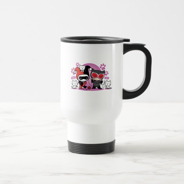 Caneca Térmica Chibi Harley Quinn & Chibi Catman Com Gatos (Direita)