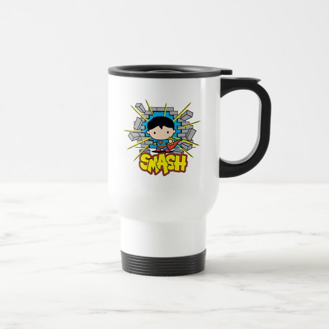 Caneca Térmica Chibi Superman Smashing Através da Parede de tijol (Direita)