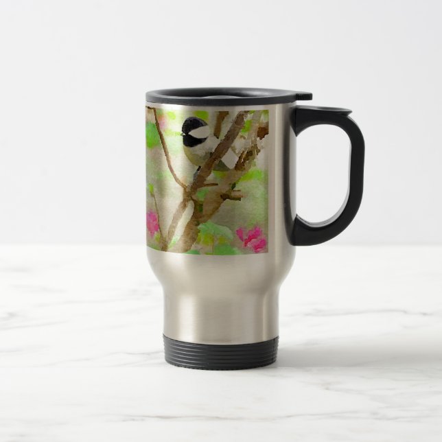 Caneca Térmica Chickadee na árvore de cereja (Direita)