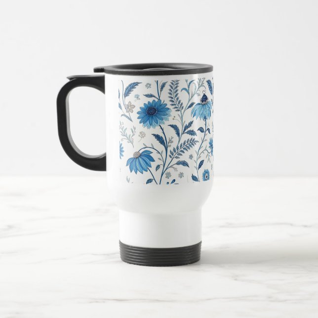 Caneca Térmica Chinoiserie Blue Echinacea Pattern (Esquerda)