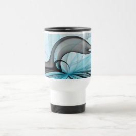 Caneca Térmica Cinza Antracite Arte Fractal Azul Moderna