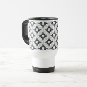 Caneca Térmica cinza azul moderna do século médio e cheque bege