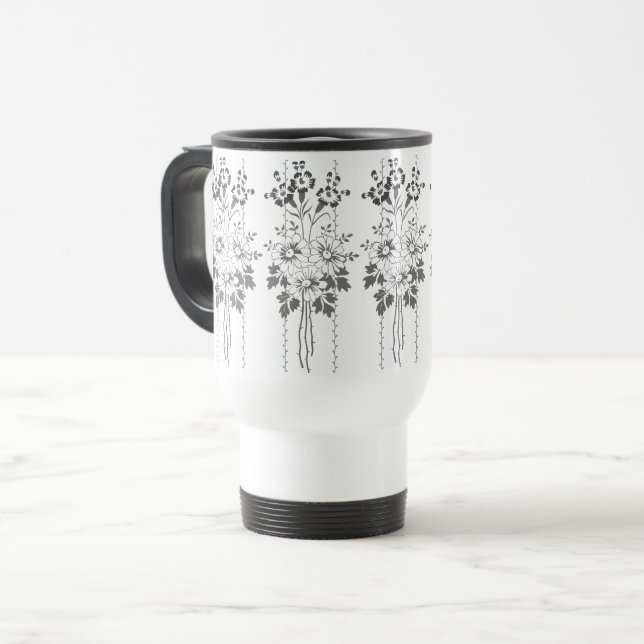 Caneca Térmica Cinza de buquê de Flor Barroco Wallpaper (Frente Esquerda)