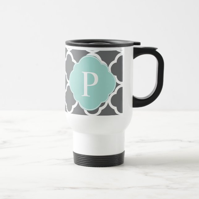 Caneca Térmica Cinza de cinza Monograma de Quatrefoil (Direita)