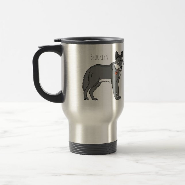 Caneca Térmica Cinza lobo com ilustração de desenho animado (Esquerda)