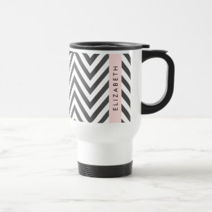 Caneca Térmica Cinza Zigzag, Cinza Chevron, Mint, Seu Nome