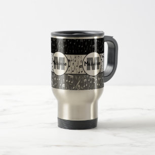 Caneca Térmica cinzas pretas e notas de música branca