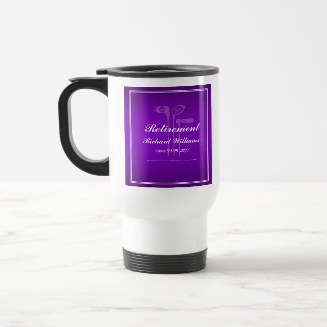 Caneca Térmica Clássico Tema Golfe de Aposentação Branco Roxo (Esquerda)